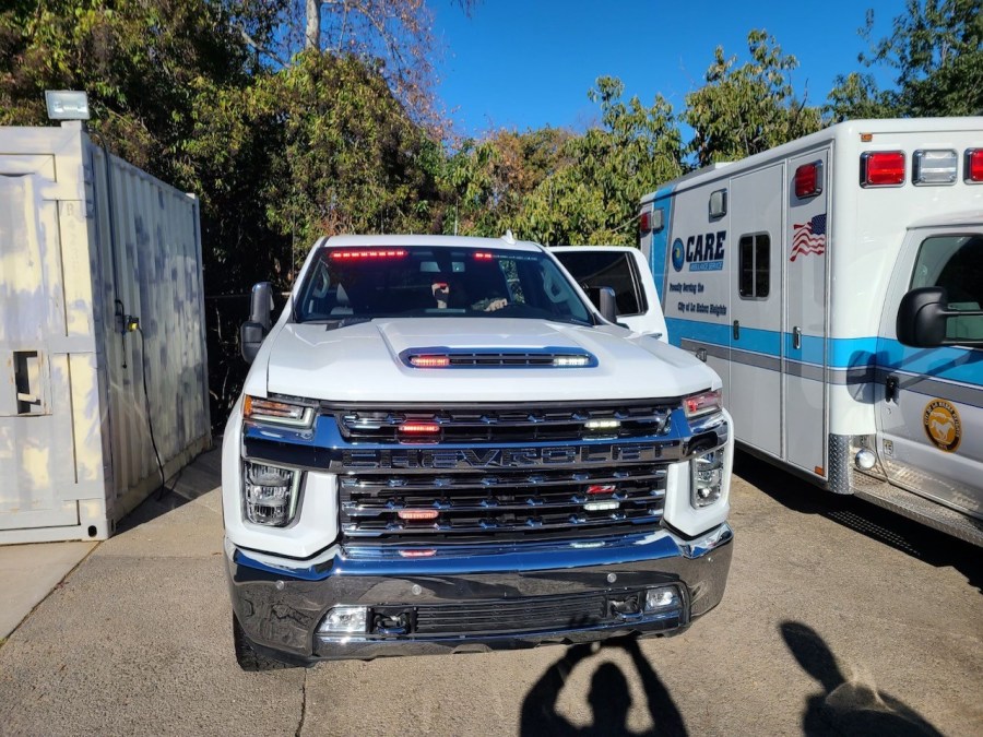 Timothy Peel allegedly used this truck, shown on Jan. 27, 2022, outfitted with lights and sirens to initiate illegal traffic stops, according to the Los Angeles County Sheriff's Department. (LASD)