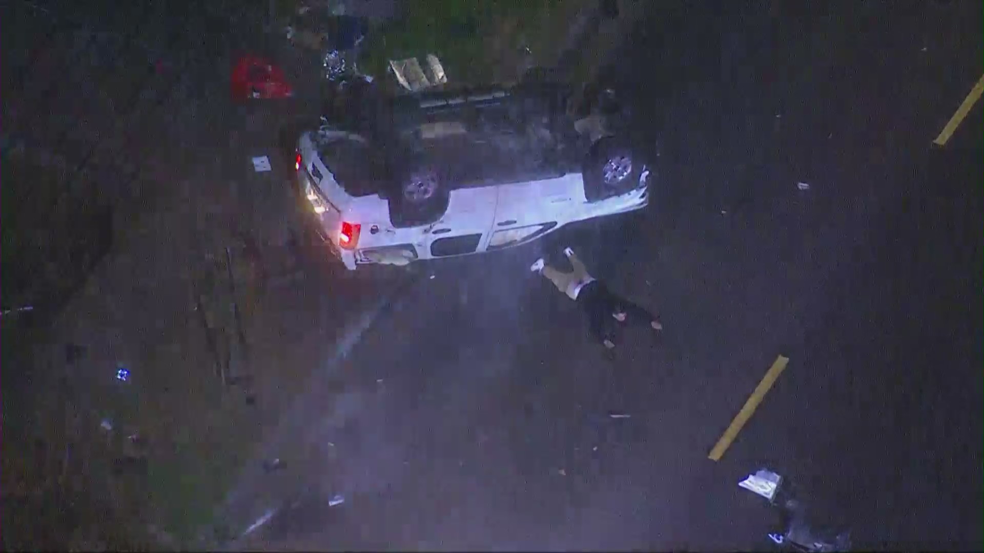 A police pursuit ended with a rollover crash in Bell on Jan. 7, 2022. (KTLA))