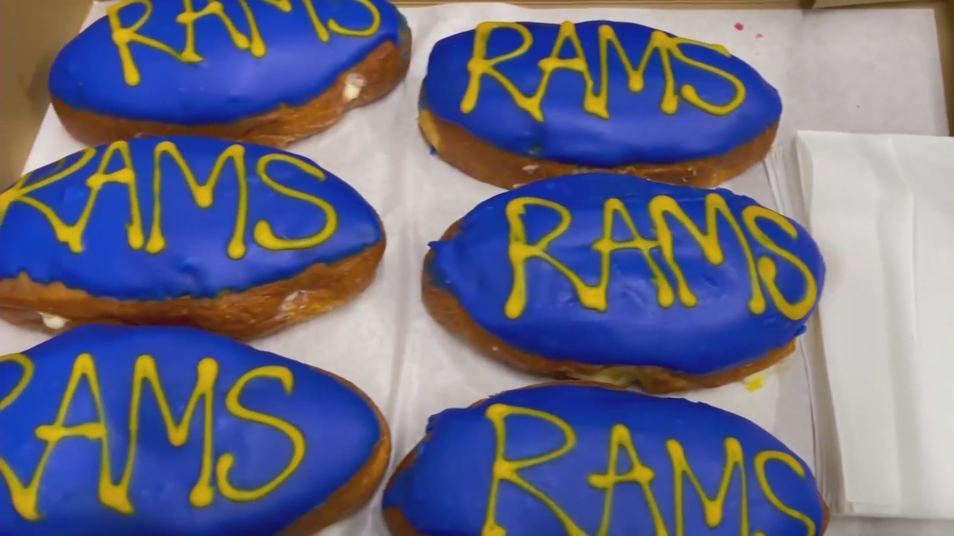 In honor of the playoffs, Randy's Donuts is offering Rams donuts through Jan. 17, 2022. (KTLA)