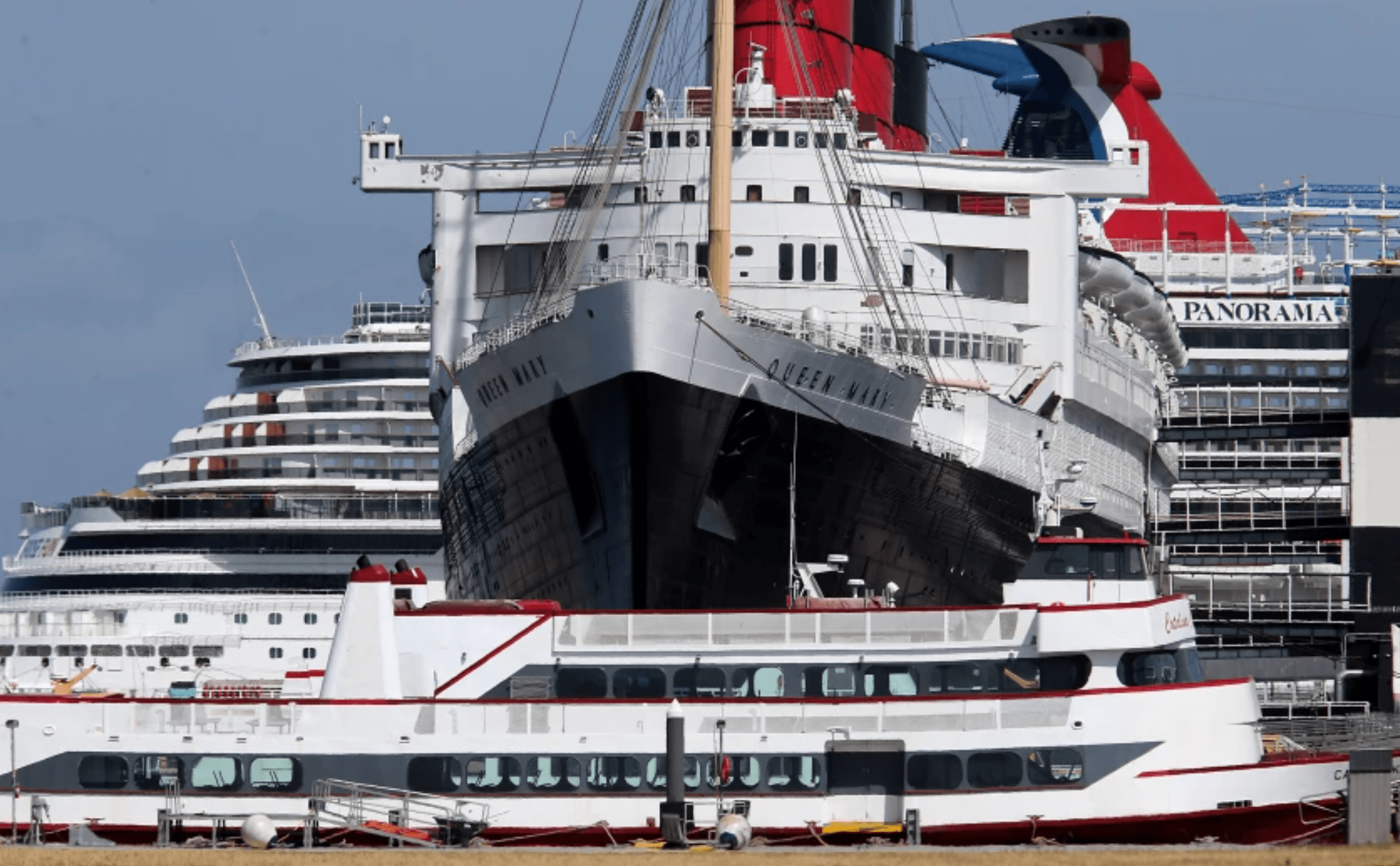 The Queen Mary is seen in the Port of Long Beach. (Luis Sinco / Los Angeles Times)