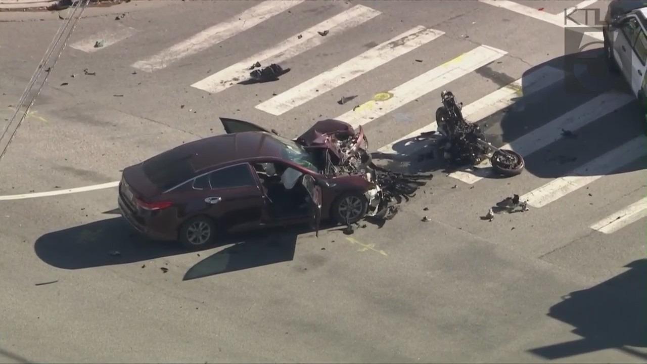 One person died and two others were injured after a violent, head-on crash in West Hills on Jan. 20, 2022. (KTLA)