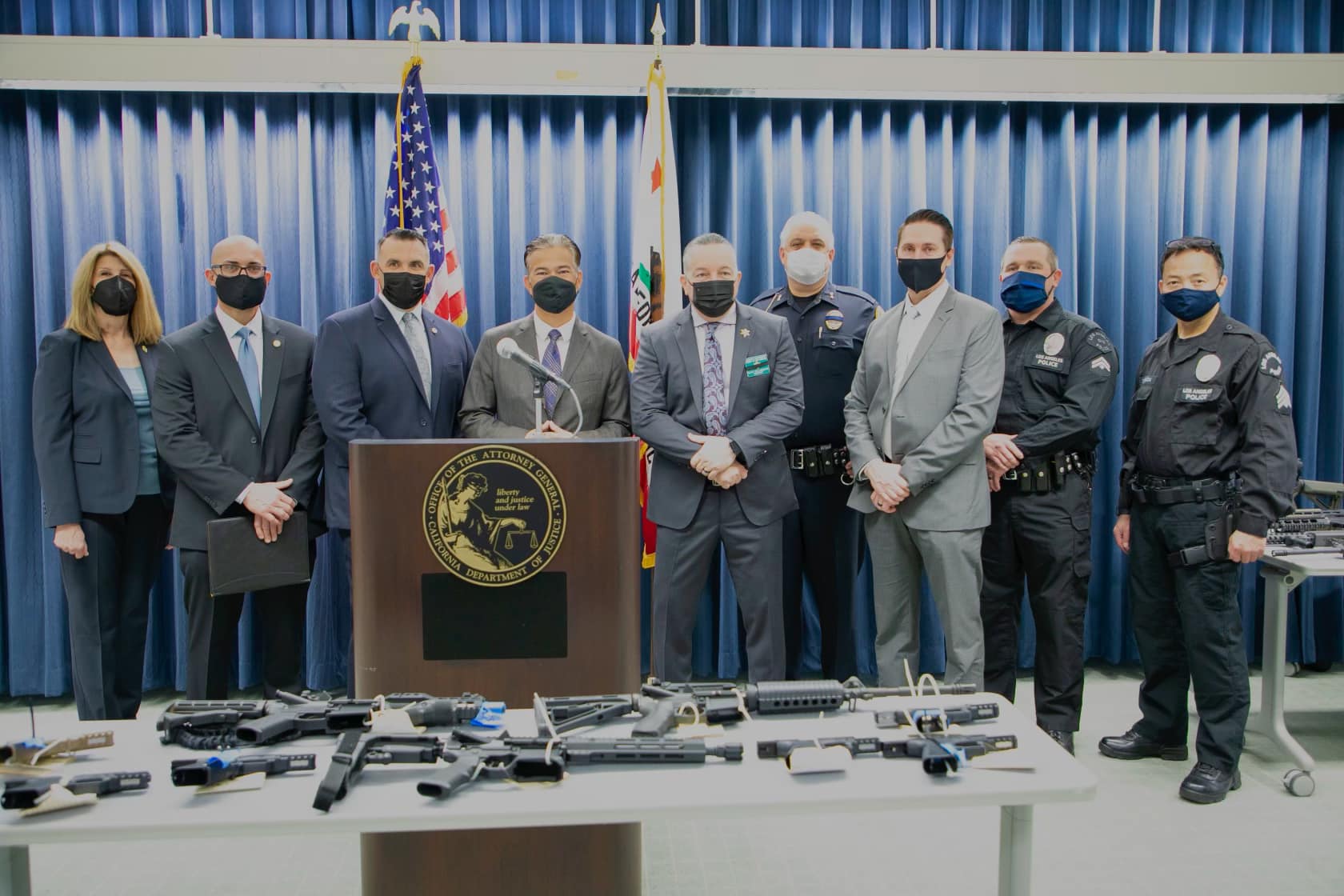 California Attorney General Rob Bonta shared this photo in announcing the results of a firearms sweep in L.A. County on Feb. 22, 2022.