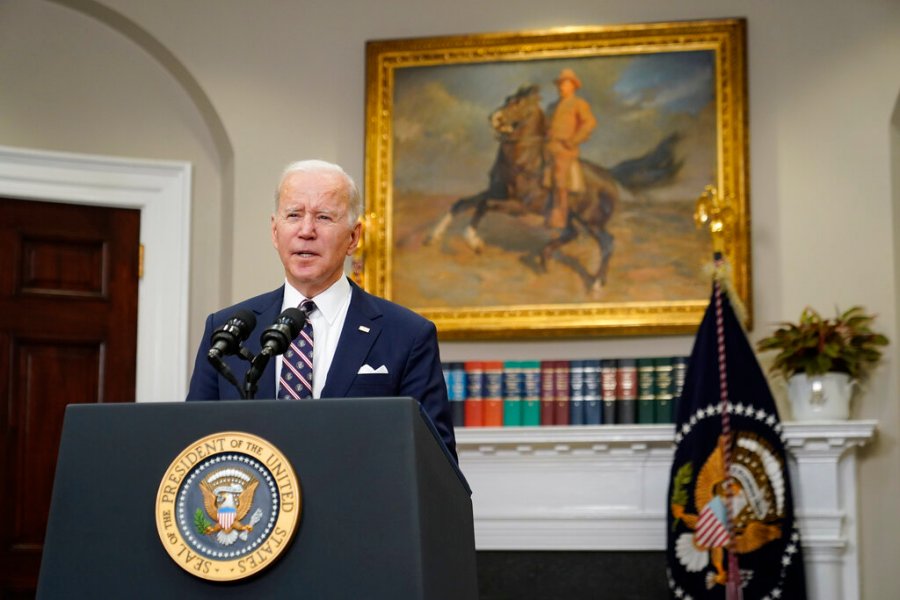 President Joe Biden speaks Thursday, Feb. 3, 2022, in the Roosevelt Room of the White House in Washington. (AP Photo/Patrick Semansky)