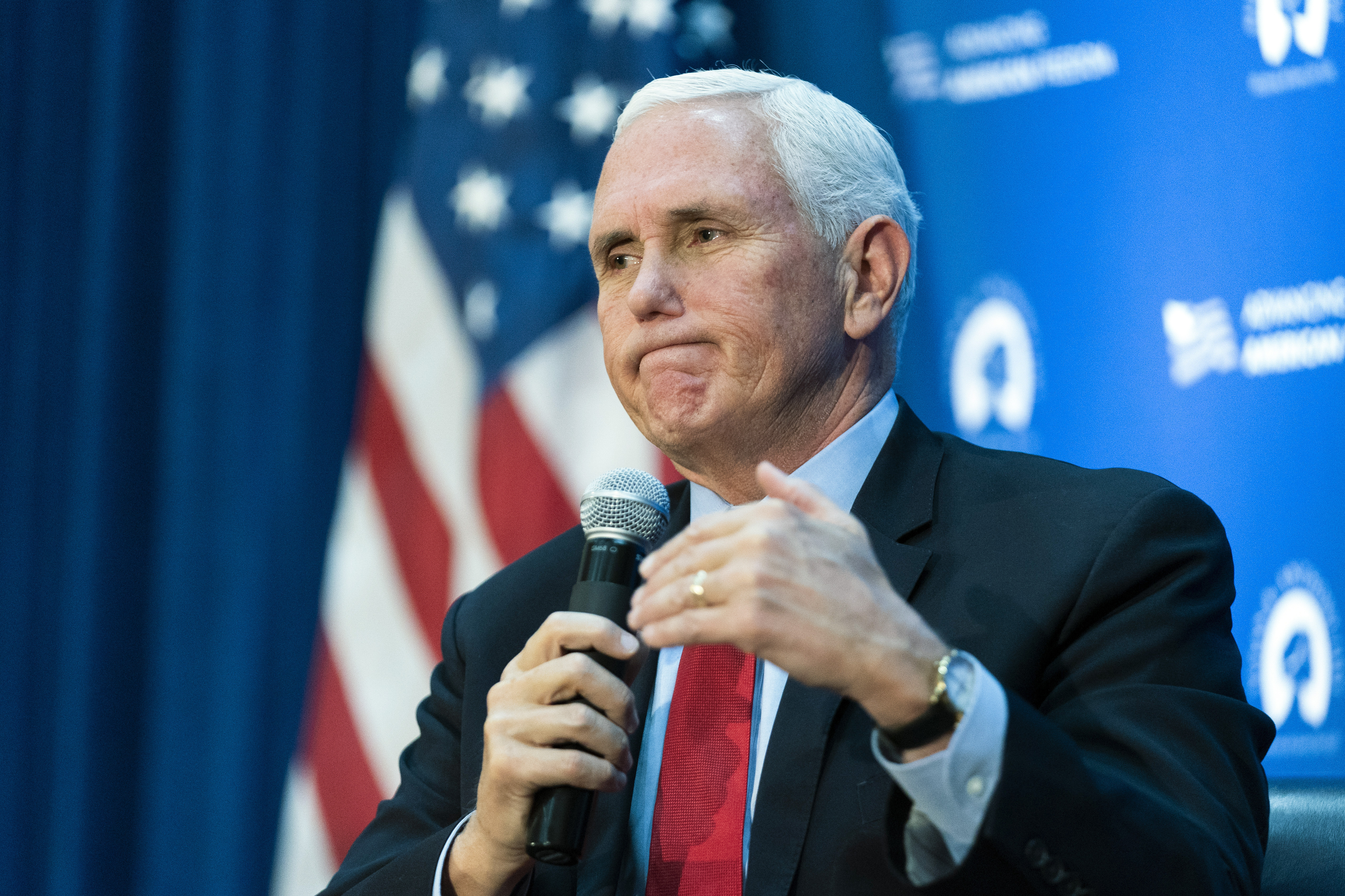 Former Vice President Mike Pence speaks at the National Press Club in Washington on Nov. 30, 2021. (Manuel Balce Ceneta/Associated Press)