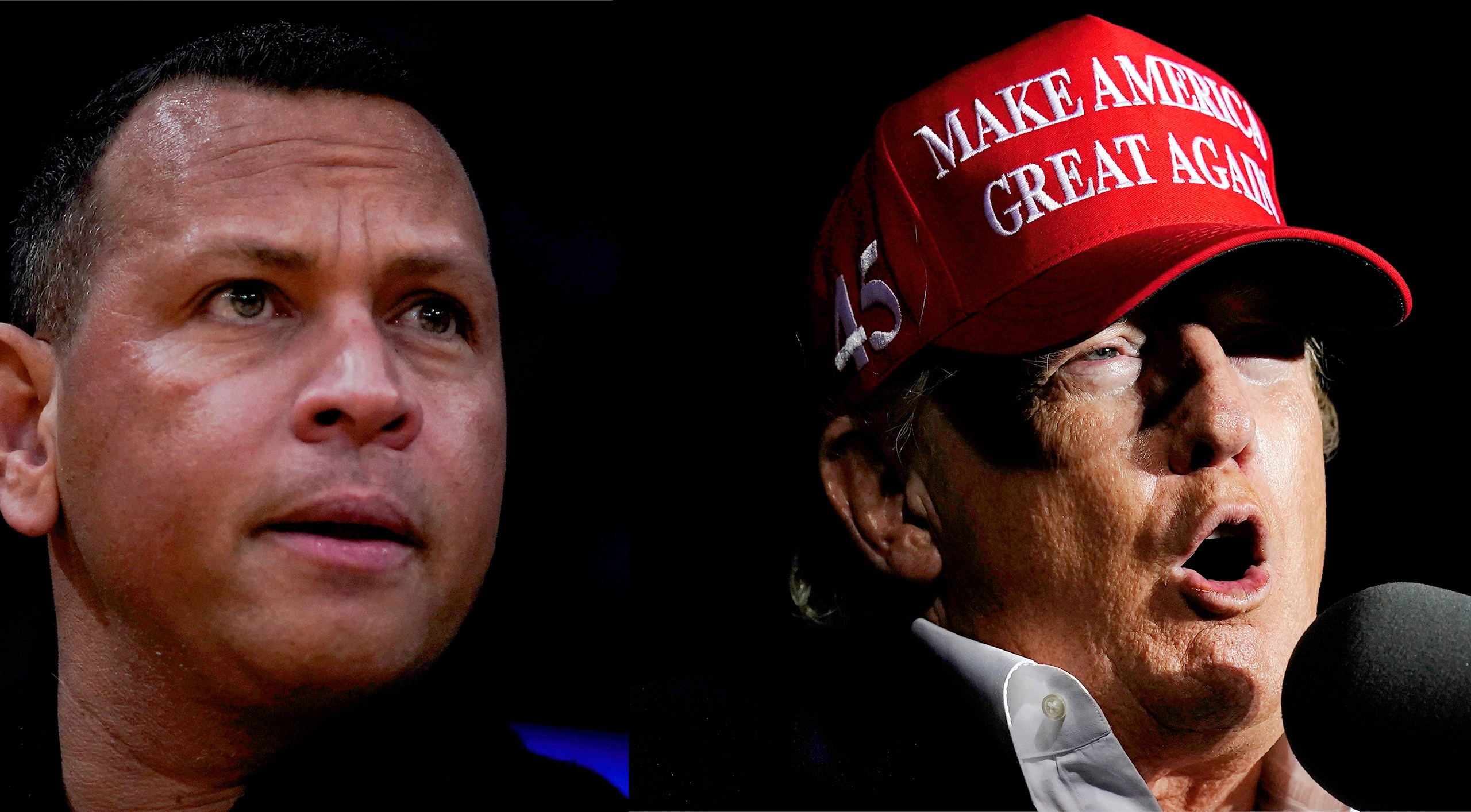 This photo combo shows former slugger Alex Rodriguez, left, and former President Donald Trump. (Jae C. Hong, Ross D. Franklin/Associated Press)