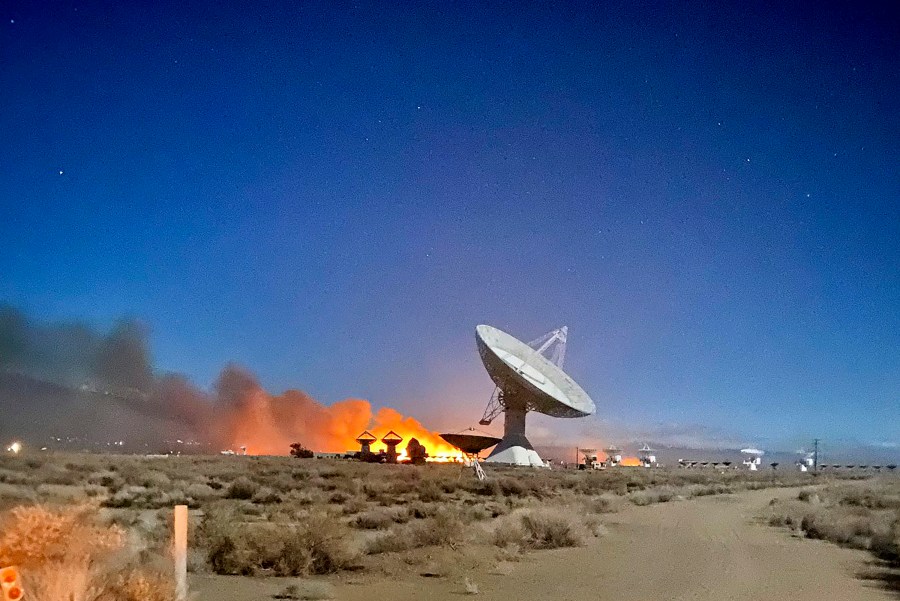 This photo provided by CAL FIRE San Bernardino Unit Public Information Office shows a wildfire near in Owens Valley, Calif. on Feb. 17, 2022. (CAL FIRE San Bernardino Unit Public Information Office via AP)