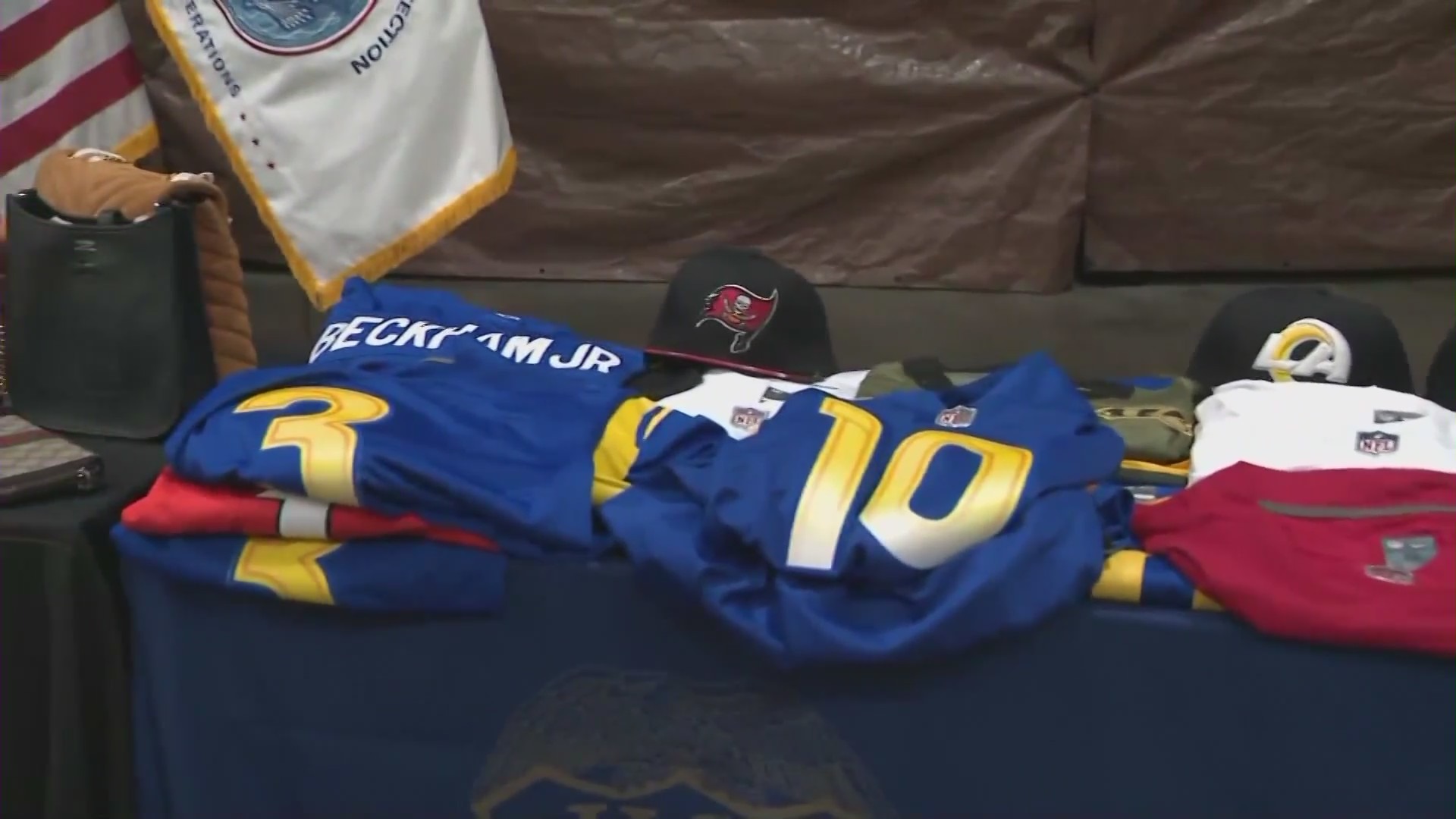 U.S. Customs and Border Protection demonstrated some counterfeit merchandise on Feb. 4, 2022. (KTLA)