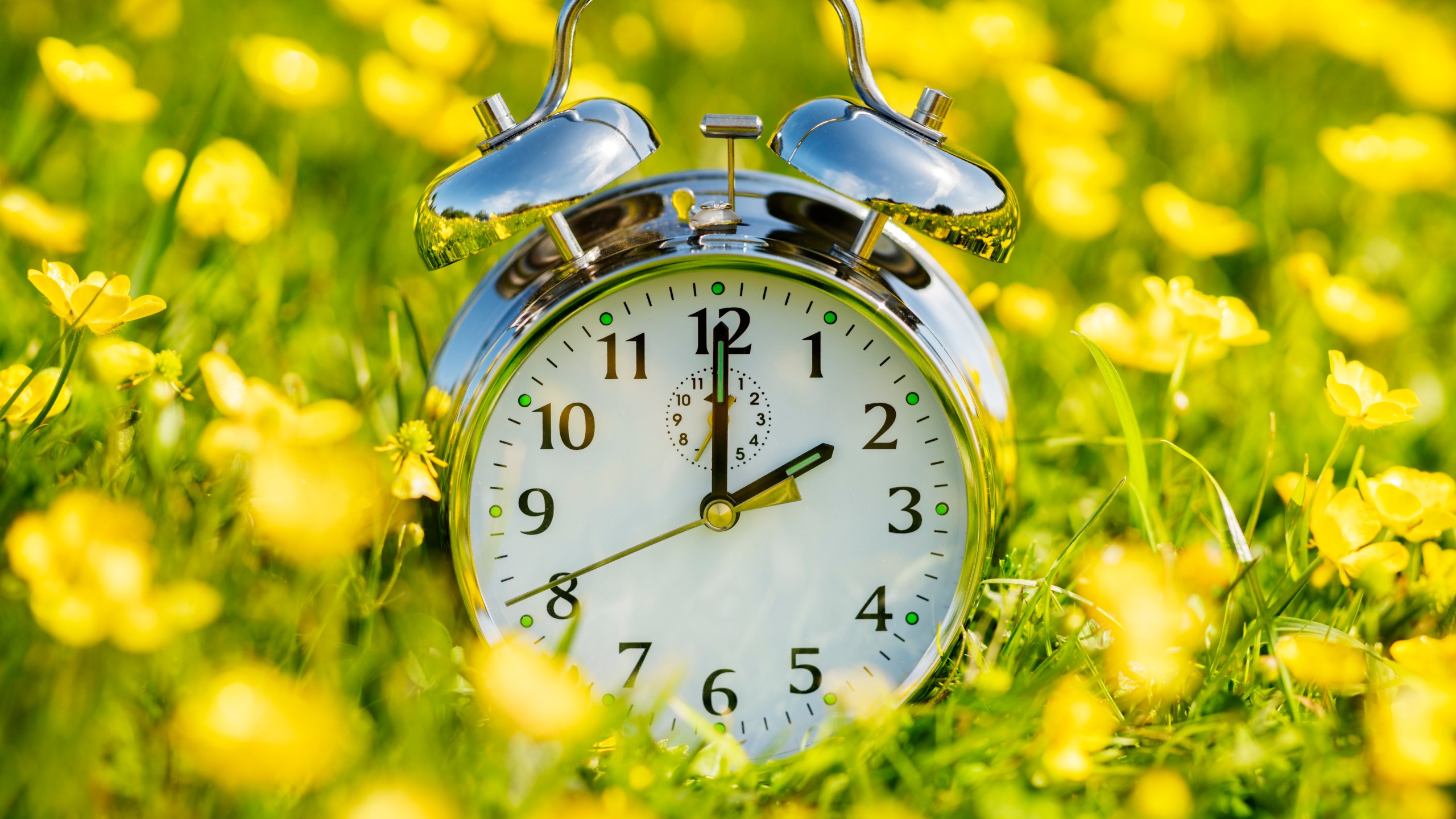 A clock is seen surrounded by flowers. (iStock/Getty Images Plus)