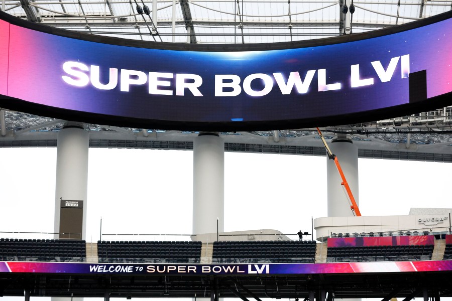 A view of SoFi Stadium as workers prepare for Super Bowl LVI on February 01, 2022. (Ronald Martinez/Getty Images)