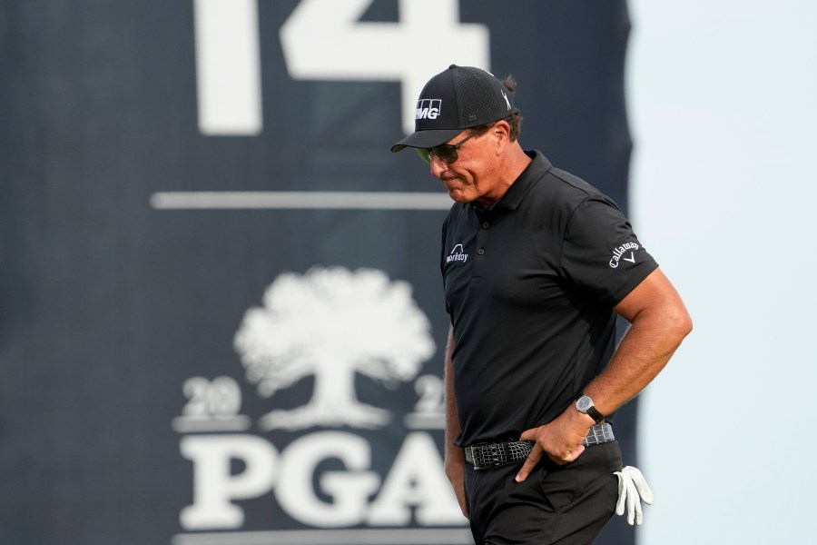 Phil Mickelson walks off the 14th green after missing a birdie putt during the third round at the PGA Championship golf tournament on the Ocean Course, Saturday, May 22, 2021, in Kiawah Island, S.C. Whether his true intentions were chasing Saudi Arabian money or gaining more control over how he thinks the PGA Tour should be run, Mickelson has been exposed for manipulating people to get what he wants. (AP Photo/David J. Phillip, File)