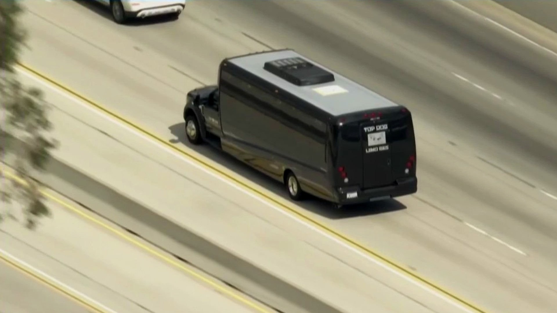 A party bus being pursued by authorities is seen on Feb. 22, 2022. (KTLA)