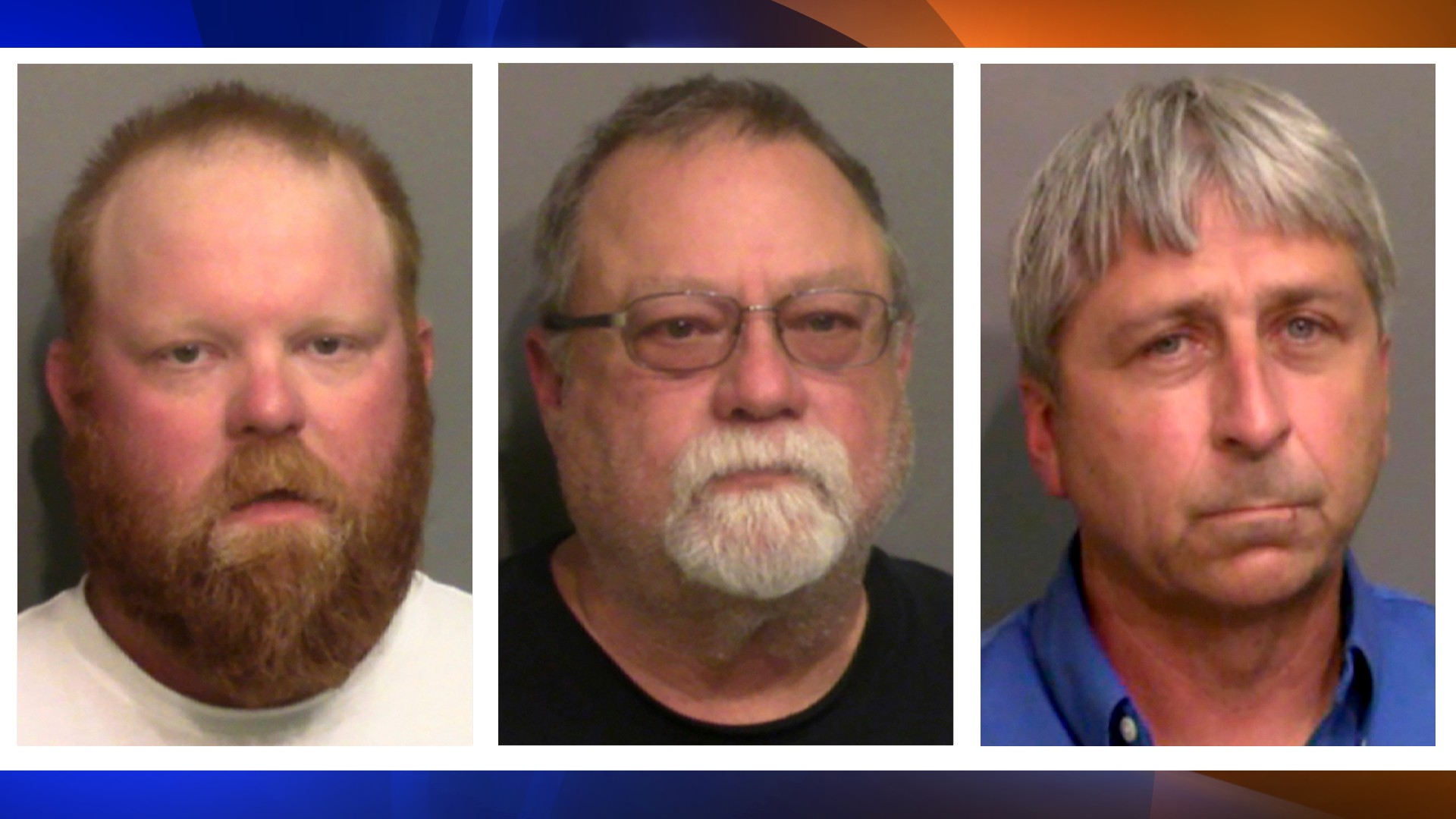 This combo of booking photos provided by the Glynn County, Ga., Detention Center, shows from left, Travis McMichael, his father Gregory McMichael, and William "Roddie" Bryan Jr. (Glynn County Detention Center via AP, File)