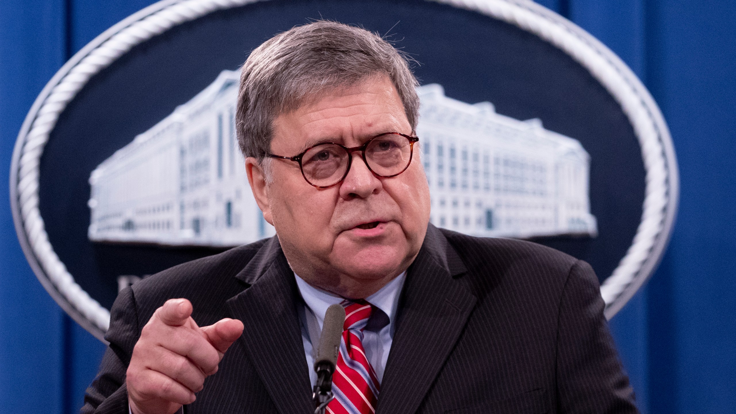 Attorney General William Barr speaks during a news conference in Washington on Dec. 21, 2020. (Michael Reynolds/Pool via AP)