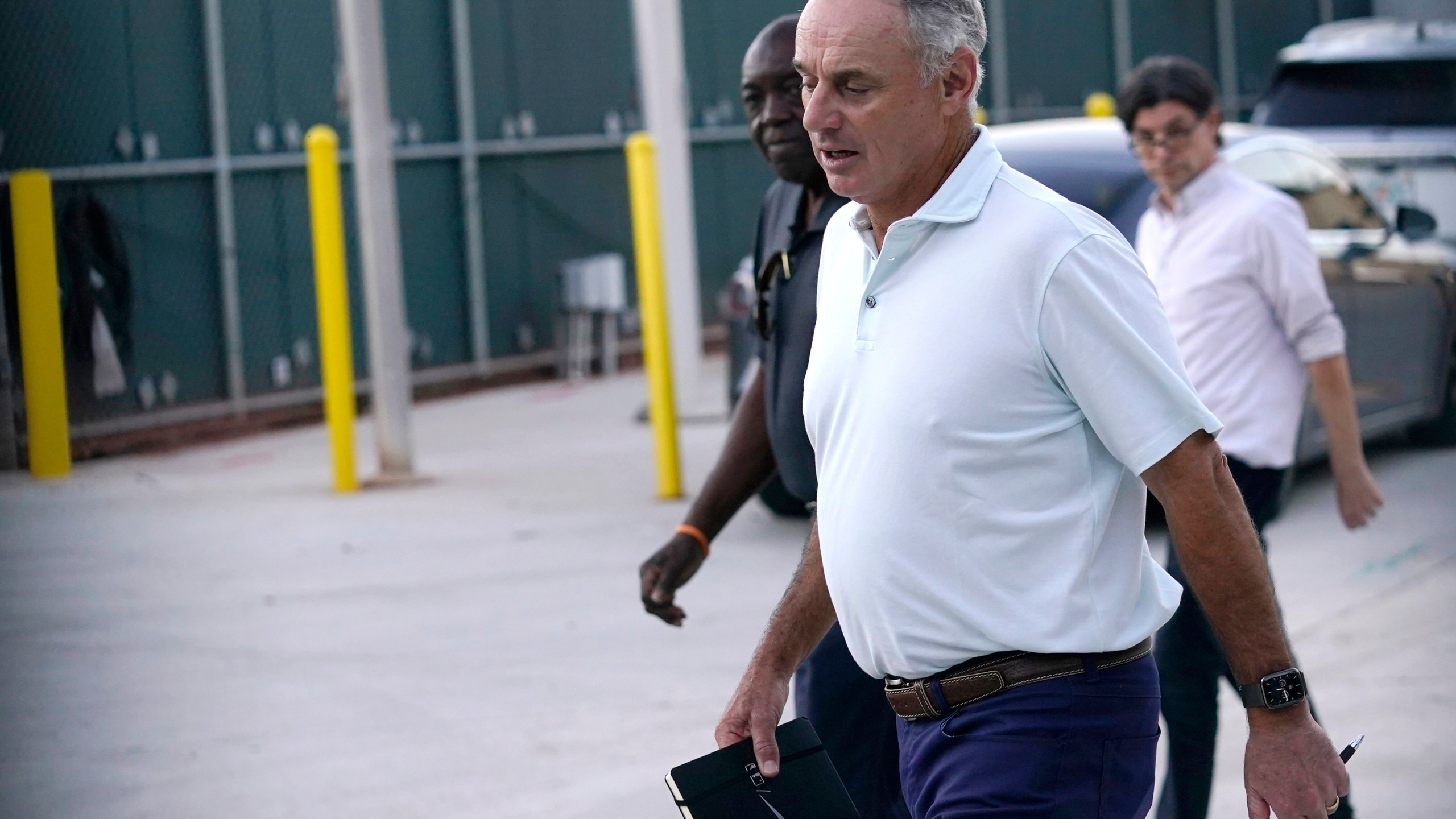 Baseball Commissioner Rob Manfred outside Roger Dean Stadium on Feb. 28, 2022, in Jupiter, Fla. after a labor negotiating session with baseball players. (Lynne Sladky/Associated Press)