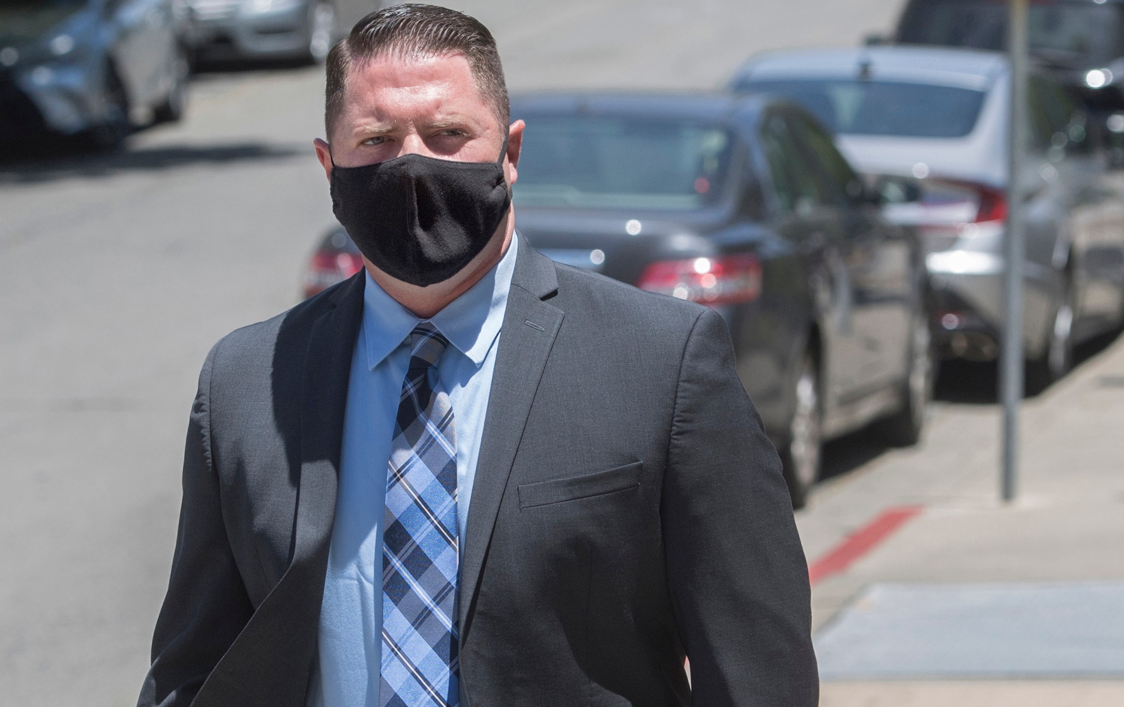 In this June 16, 2021 photo, Andrew Hall walks into the A.F. Bray Courthouse for an arraignment in Martinez, Calif. (Doug Duran/Bay Area News Group via AP)