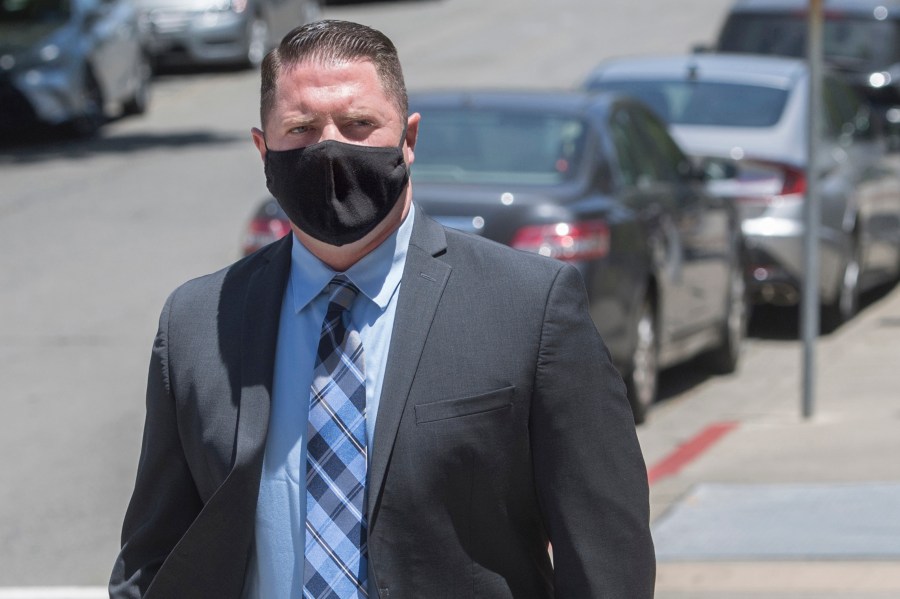 In this June 16, 2021 photo, Andrew Hall walks into the A.F. Bray Courthouse for an arraignment in Martinez, Calif. (Doug Duran/Bay Area News Group via AP)