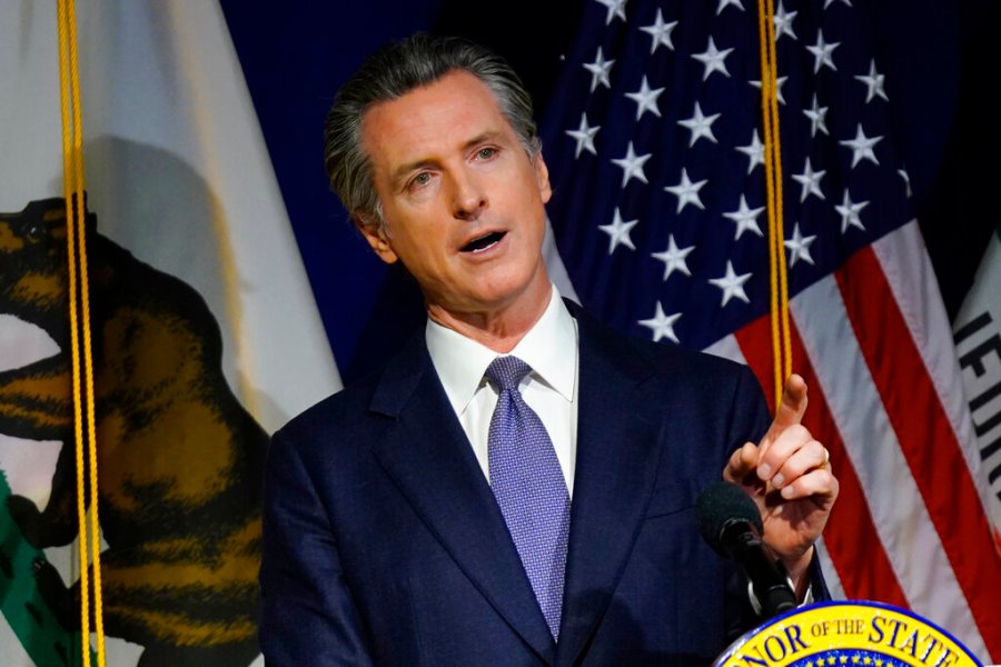 California Gov. Gavin Newsom unveils his proposed $286 billion 2022-2023 state budget during a news conference in Sacramento, Calif., Monday, Jan. 10, 2022. (AP Photo/Rich Pedroncelli)