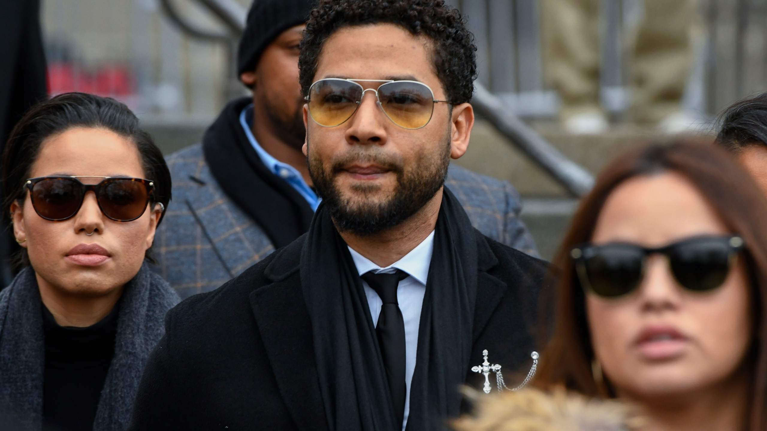 Former "Empire" actor Jussie Smollett leaves a Chicago courthouse on Feb. 24, 2020. (Matt Marton/Associated Press)