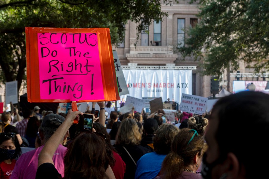 People attend the Women's March ATX rally, Oct., 2, 2021, at the Texas State Capitol in Austin, Texas. (AP Photo/Stephen Spillman, File)