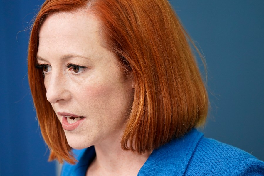 White House press secretary Jen Psaki speaks during a press briefing at the White House on March 18, 2022. (Patrick Semansky/Associated Press)