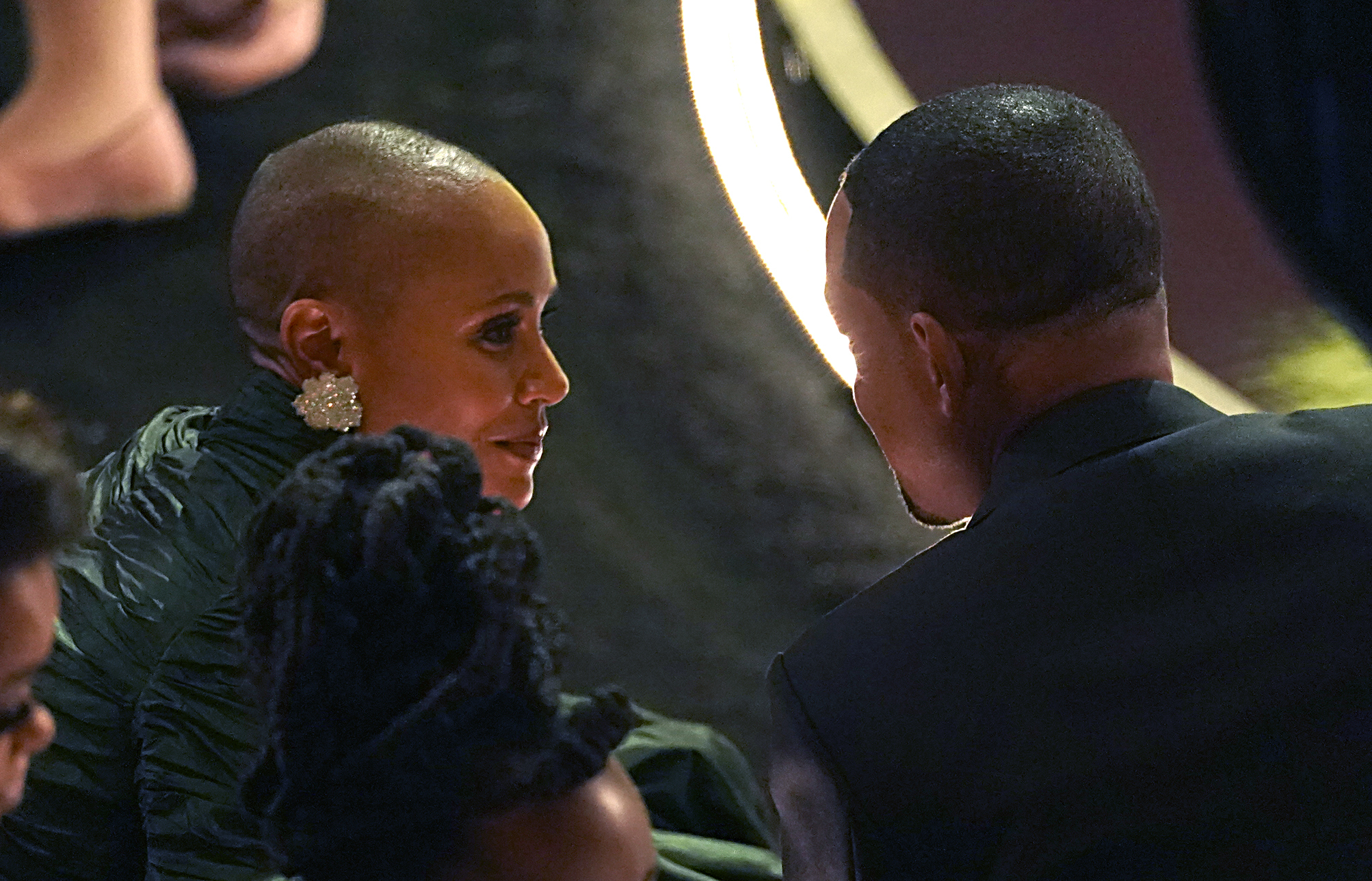 Jada Pinkett Smith, left, and Will Smith appear in the audience at the Oscars on March 27, 2022, at the Dolby Theatre in Los Angeles. (Chris Pizzello/Associated Press)