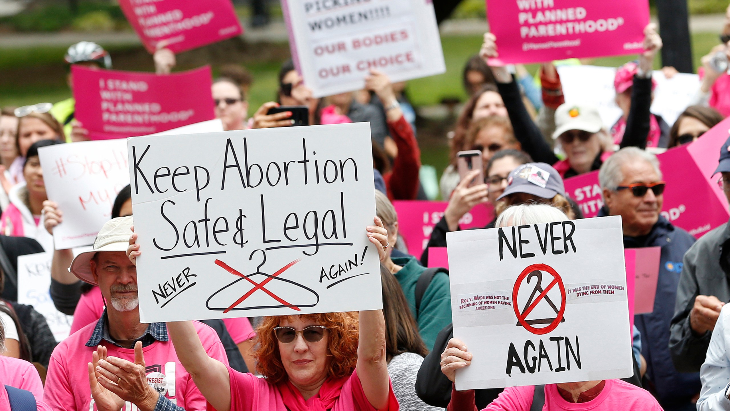 People rally in support of abortion rights at the state Capitol in Sacramento, Calif., May 21, 2019. A bill announced, Thursday, March 3, 3022, by Senate President Pro Team Toni Atkins, a Democrat, that would let nurse practitioners who have the required training to perform first trimester abortions without the supervision by a doctor. (AP Photo/Rich Pedroncelli, File)