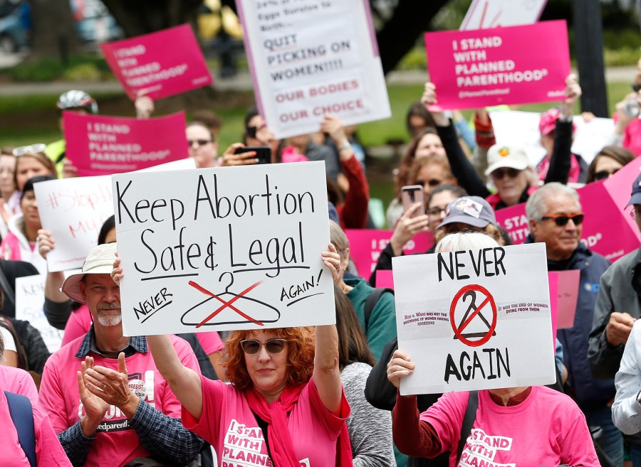 People rally in support of abortion rights at the state Capitol in Sacramento, Calif., May 21, 2019. A bill announced, Thursday, March 3, 3022, by Senate President Pro Team Toni Atkins, a Democrat, that would let nurse practitioners who have the required training to perform first trimester abortions without the supervision by a doctor. (AP Photo/Rich Pedroncelli, File)