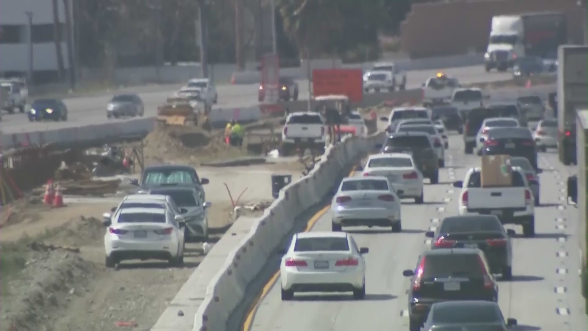 Construction on the 10 Freeway in the Inland Empire is frustrating some drivers. (KTLA)