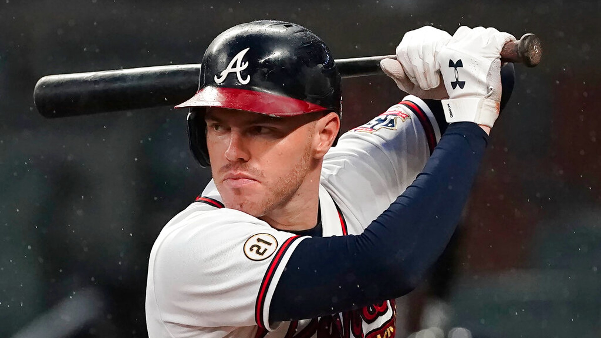 Atlanta Braves' Freddie Freeman (5) bats during a baseball game against the Colorado Rockies, Sept. 15, 2021, in Atlanta. (AP Photo/John Bazemore, File)