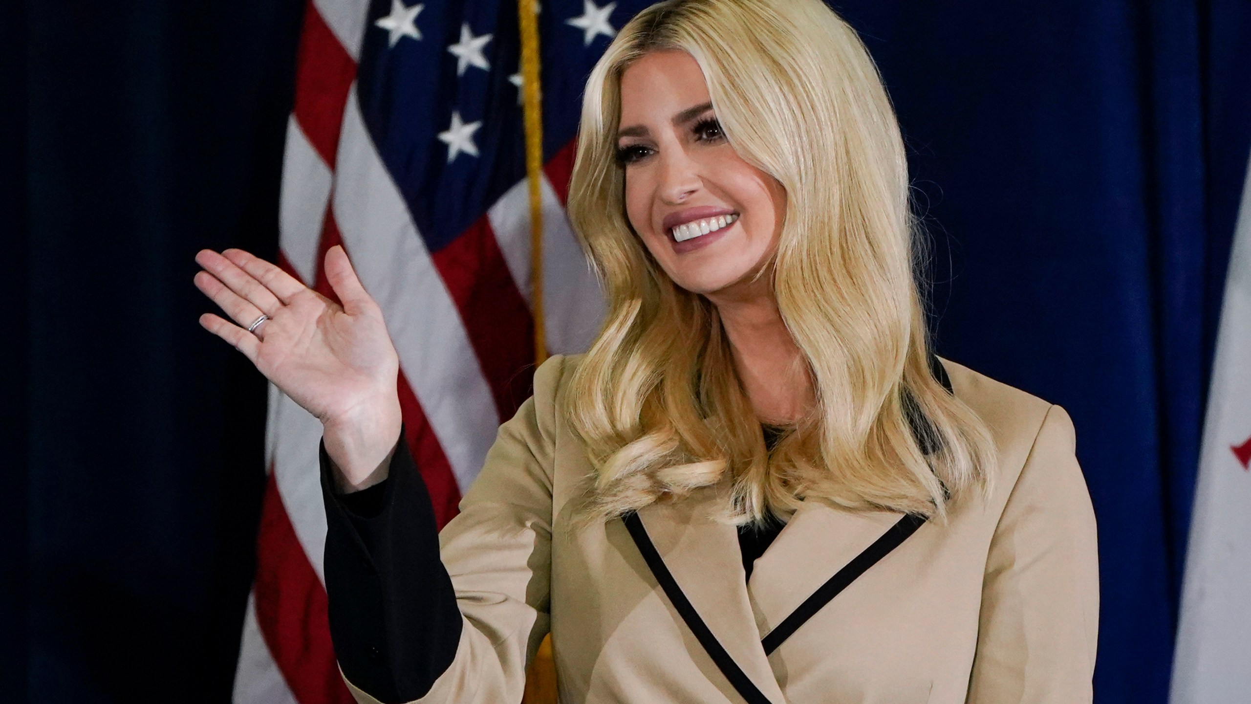 Ivanka Trump, daughter and adviser to former President Donald Trump, waves to supporters during a campaign event Nov. 2, 2020, at the Iowa State Fairgrounds, in Des Moines, Iowa. (AP Photo/Charlie Neibergall, File)