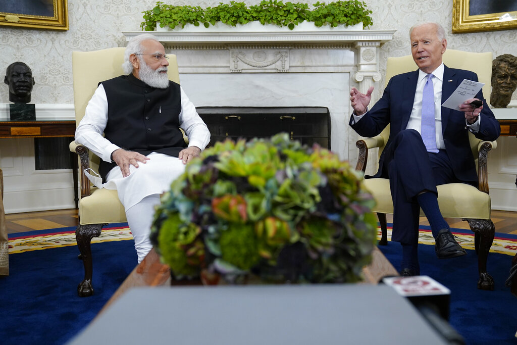 President Joe Biden meets with Indian Prime Minister Narendra Modi in the Oval Office of the White House, Sept. 24, 2021, in Washington. (AP Photo/Evan Vucci, file)