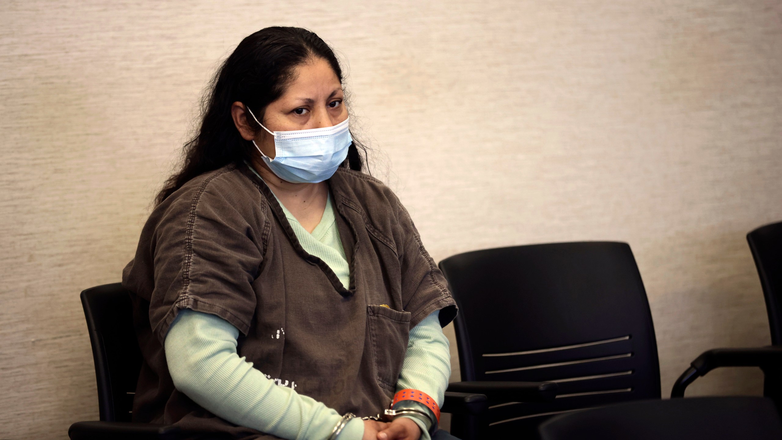 Yesenia Guadalupe Ramirez, one of two suspects charged in connection with the kidnapping of a three-month-old baby in San Jose, appears for her arraignment hearing at the Santa Clara County Hall of Justice on Thursday, April 28, 2022, in San Jose, Calif. The mother of the baby kidnapped from their San Francisco Bay Area home said Ramirez who was arrested in the case met the family at church and had been spending a lot of time with them ever since she was nine months pregnant. (Dai Sugano/Bay Area News Group via AP, Pool)