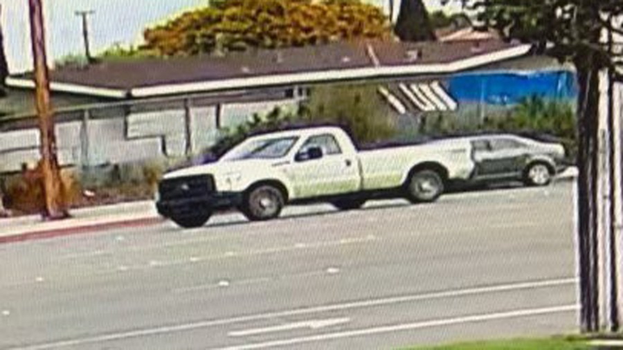 A truck involved in an attempted kidnapping in Anaheim on March 31, 2022 is seen in a photo released by the Anaheim Police Department.