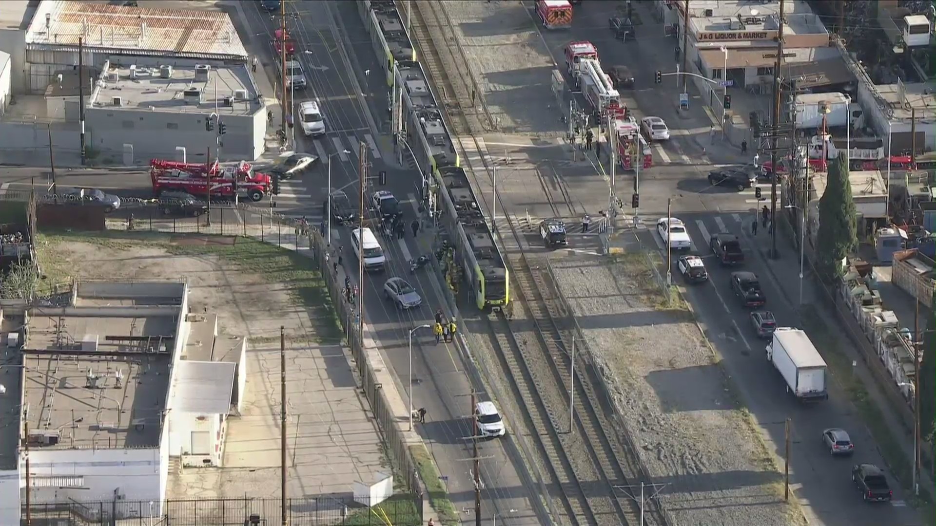 Authorities respond to the scene of a fatality on Metro train tracks in South L.A. on April 7, 2022. (KTLA)