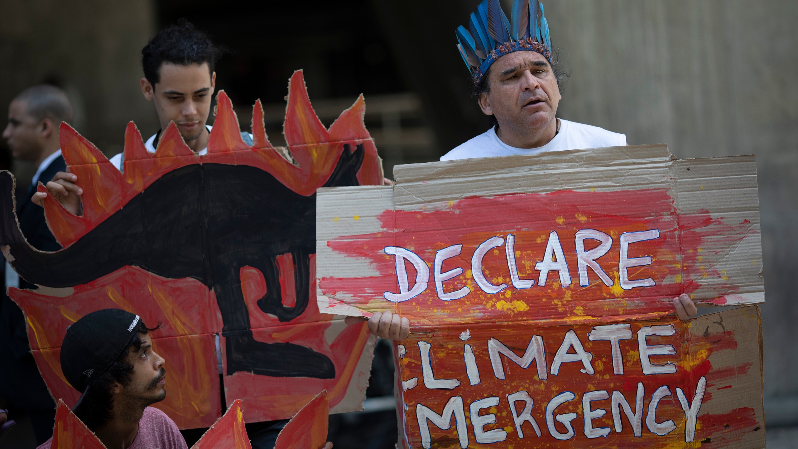 Activists protest in Rio de Janeiro, Brazil on Jan. 10, 2020. (AP Photo/Silvia Izquierdo, File)