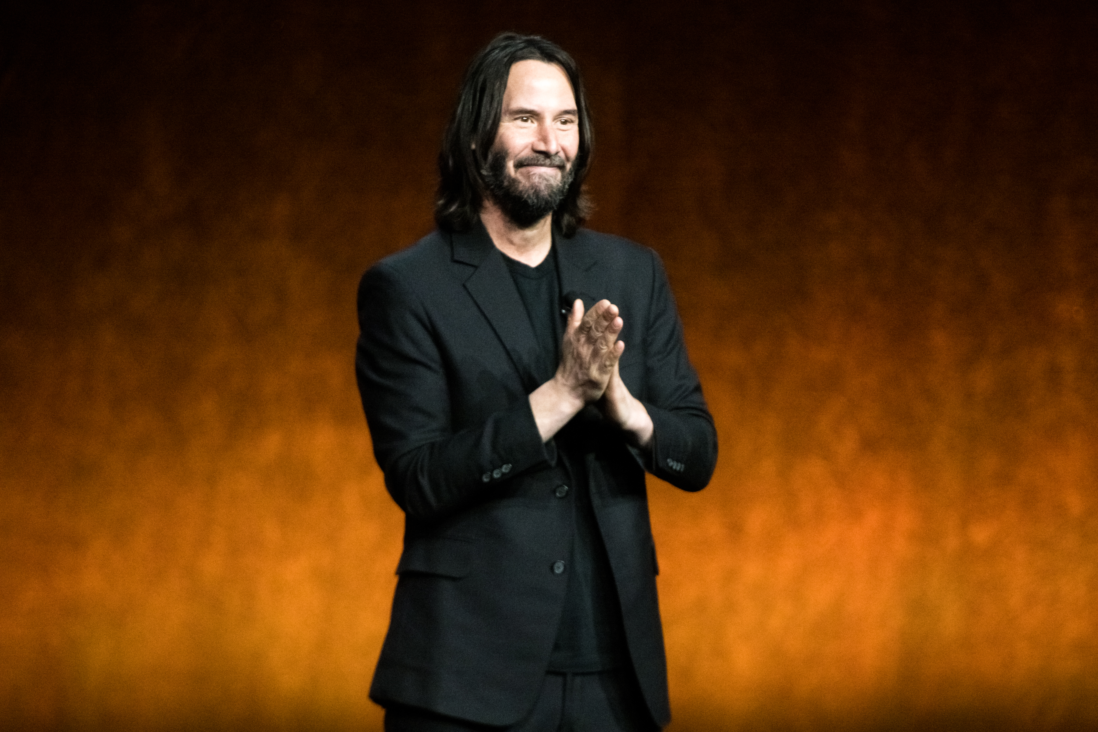 Actor Keanu Reeves presents the movie "John Wick: Chapter 4" during Lionsgate exclusive presentation at Caesars Palace during CinemaCon 2022, the official convention of the National Association of Theatre Owners, on April 28, 2022 in Las Vegas. (Greg Doherty/Getty Images)