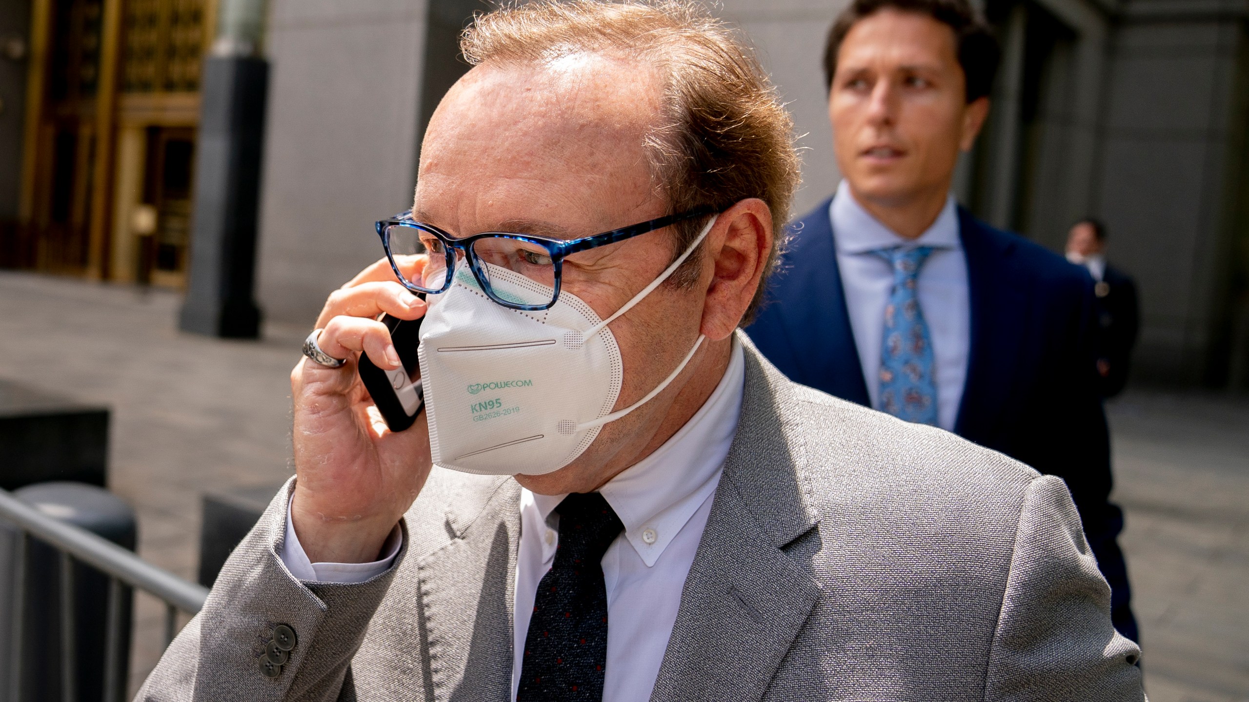 Actor Kevin Spacey leaves court after testifying in a civil lawsuit on May 26, 2022, in New York. (John Minchillo/Associated Press)