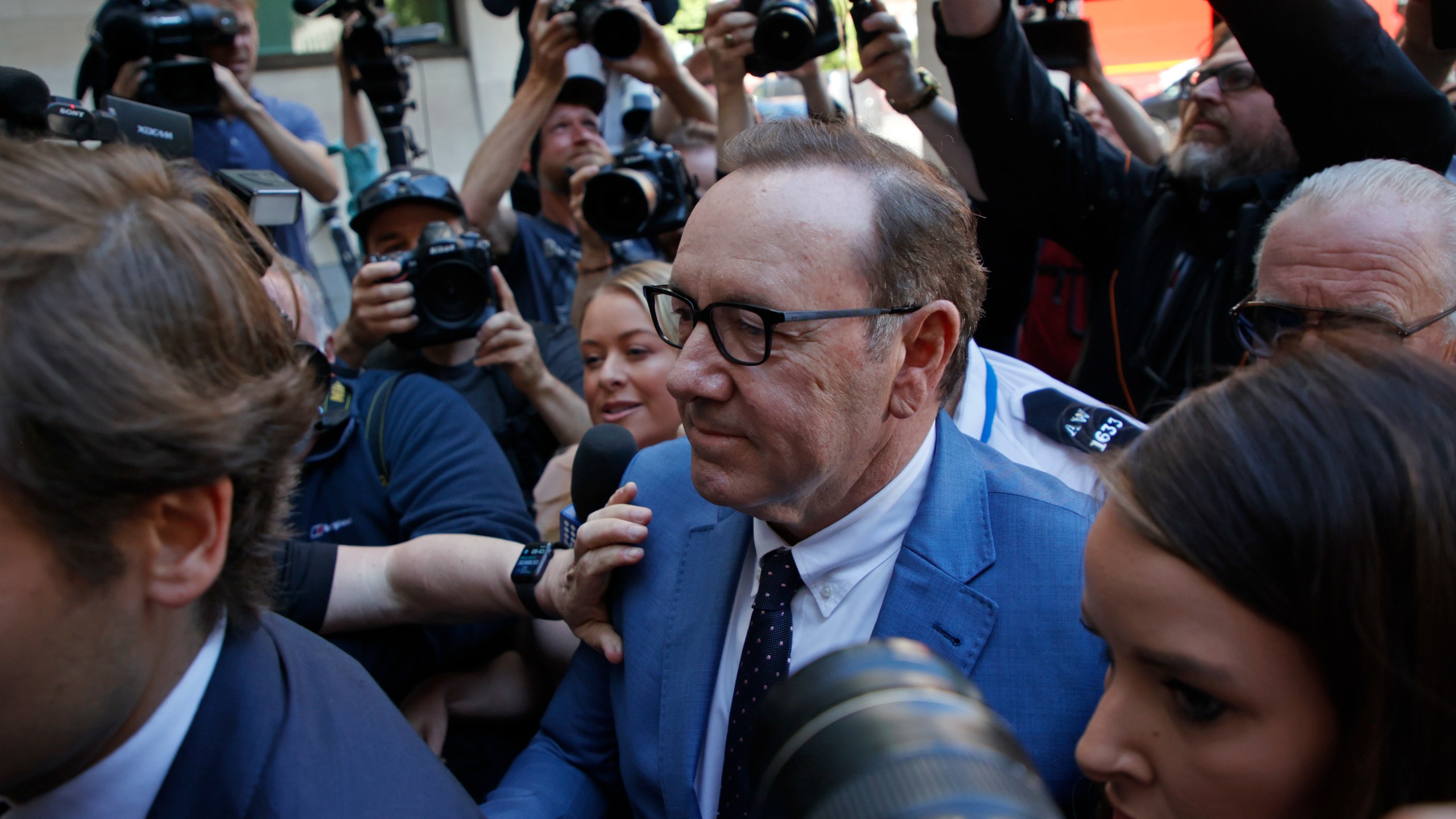 Actor Kevin Spacey arrives at the Westminster Magistrates court in London on June 16, 2022. (David Cliff/Associated Press)