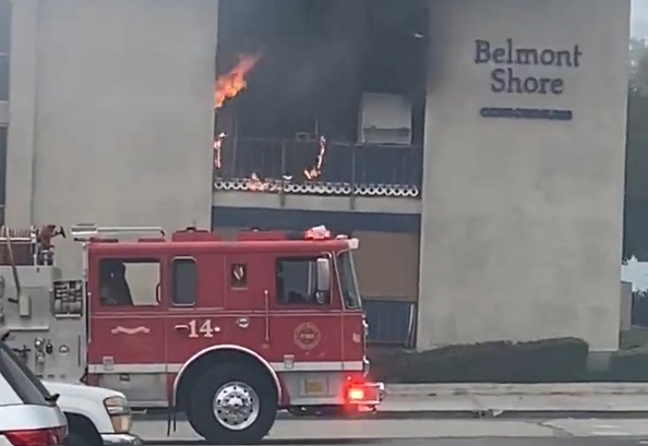 A fire in Long Beach on June 17, 2022, injured four firefighters after several explosions, which were likely caused by fireworks. (Twitter: CubbyFitz)