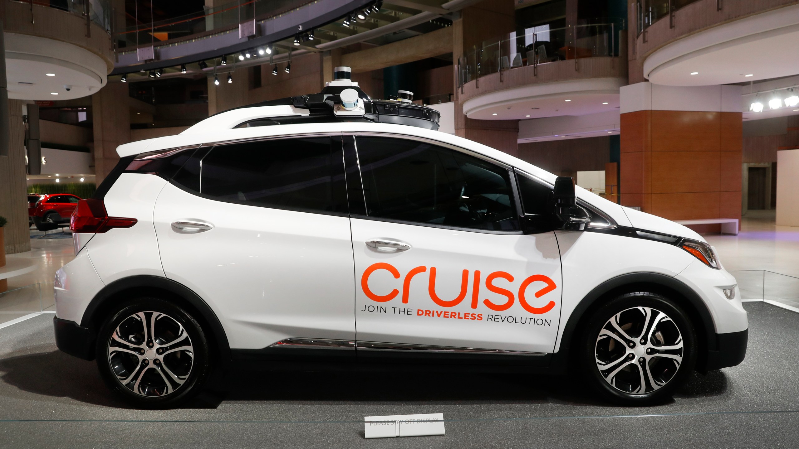 In this Jan. 16, 2019, file photo, Cruise AV, General Motor's autonomous electric Bolt EV is displayed in Detroit. California regulators on Thursday, June 2, 2022 gave a robotic taxi service the green light to begin charging passengers for driverless rides in San Francisco, a first in a state where dozens of companies have been trying to train vehicles to steer themselves on increasingly congested roads.(AP Photo/Paul Sancya, File)