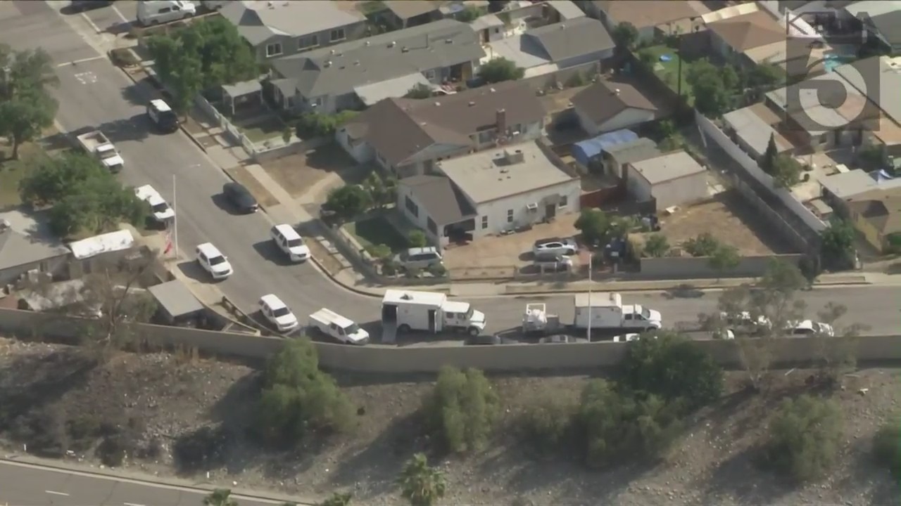 Homes were evacuated in Azusa after law enforcement investigators found a large quantity of illegal fireworks on Monday, June 27, 2022 (KTLA)