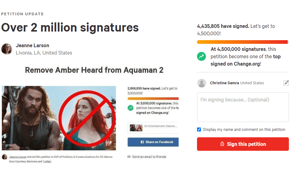 Change.org petition against Amber Heard