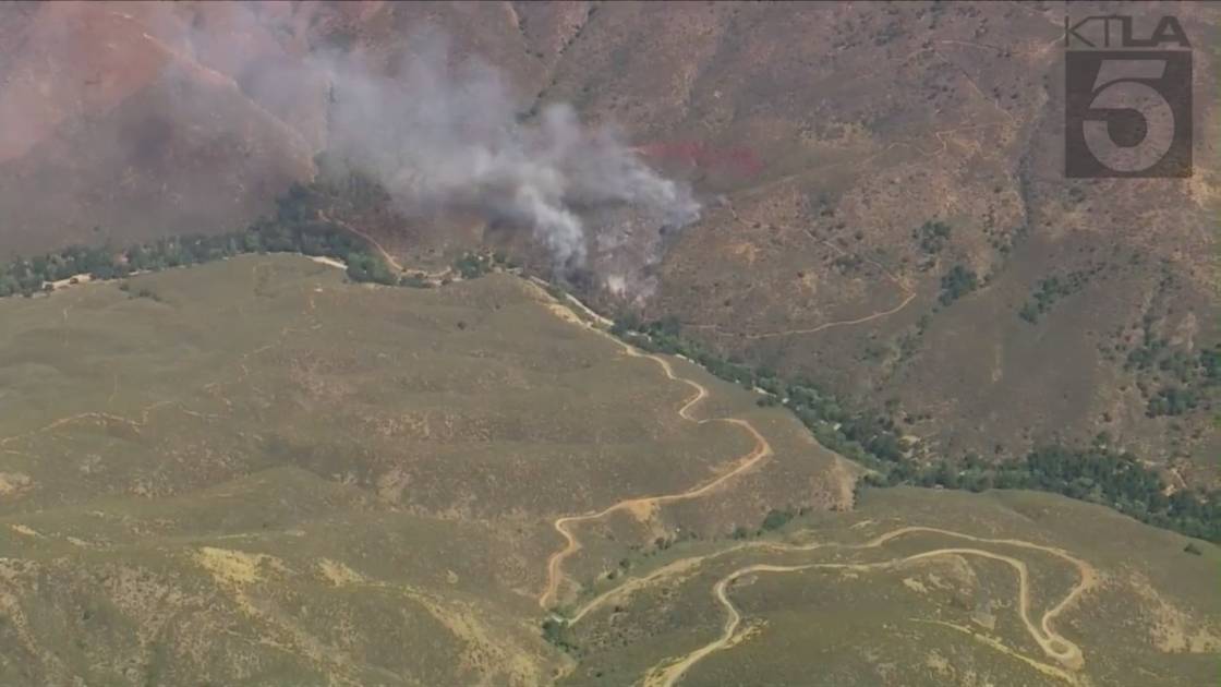 Crews respond to the Sierra Fire in the Angeles National Forest on June 15, 2022. (KTLA)