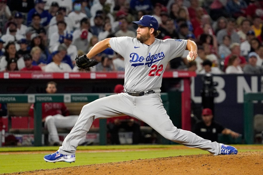 Los Angeles Dodgers starting pitcher Clayton Kershaw throws to the plate during the seventh inning of a baseball game against the Los Angeles Angels on July 15, 2022, in Anaheim. (Photo/Mark J. Terrill/Associated Press)