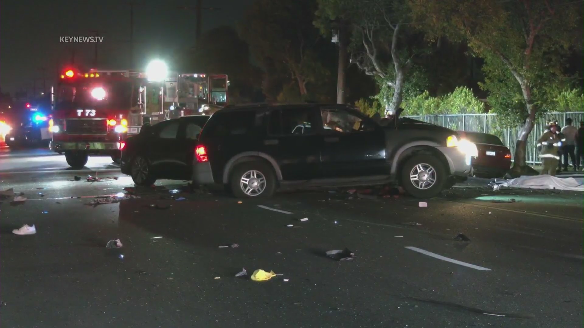 Three people died and six were hurt in a three-car crash in Winnetka on July 3, 2022. (KeyNews.TV)