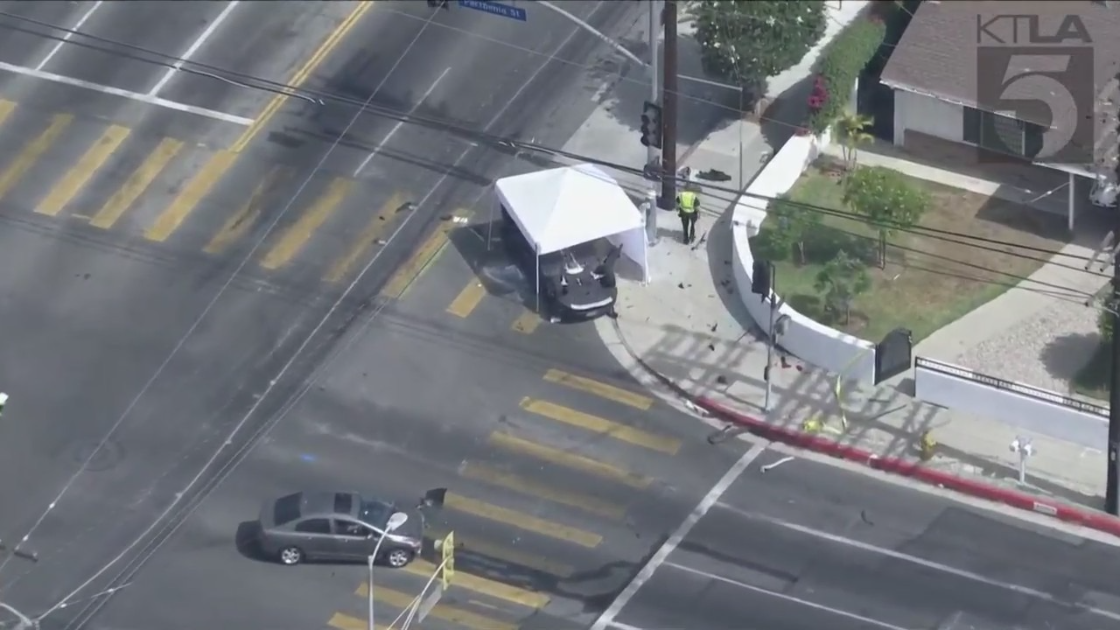 Two vehicles were involved in a fatal crash in Winnetka on July 6, 2022. (KTLA)