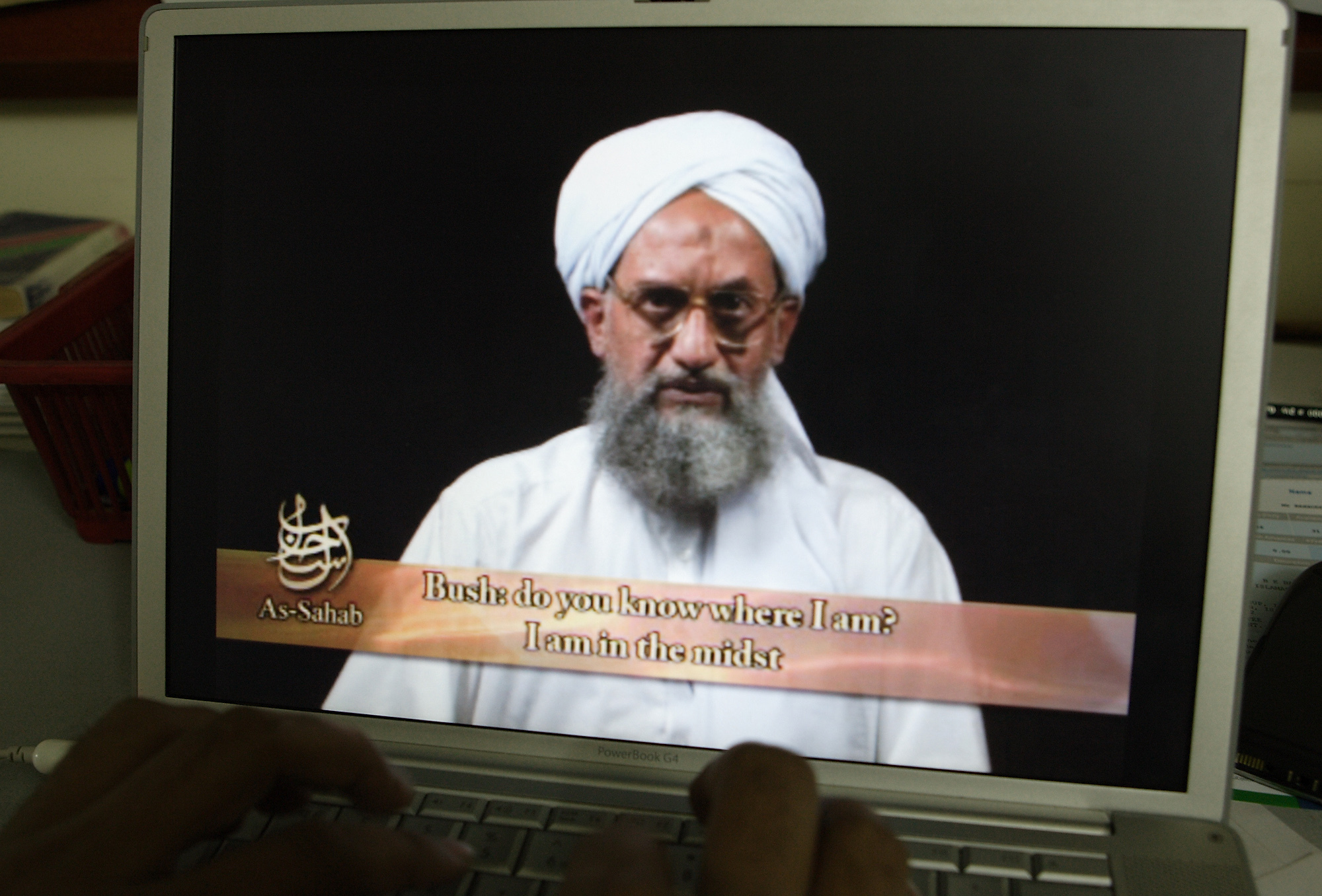 As seen on a computer screen from a DVD prepared by Al-Sahab production, al-Qaida's Ayman al-Zawahri speaks in Islamabad, Pakistan, on June 20, 2006. (B.K.Bangash/Associated Press)