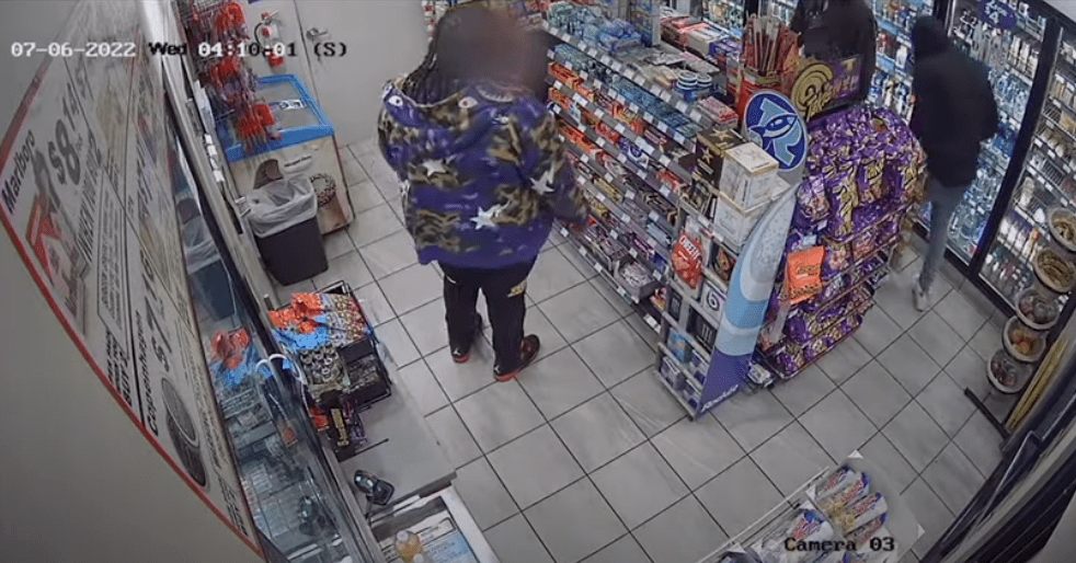 Video released by LAPD on Aug. 24, 2022 shows a robbery at a gas station store in the Fairfax District in July.