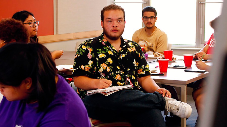 Angel Hope listens in a math class as part of an intense six-week summer bridge program for students of color and first-generation students at the University of Wisconsin, in Madison, Wis., on July 27, 2022. (Carrie Antlfinger/Associated Press)