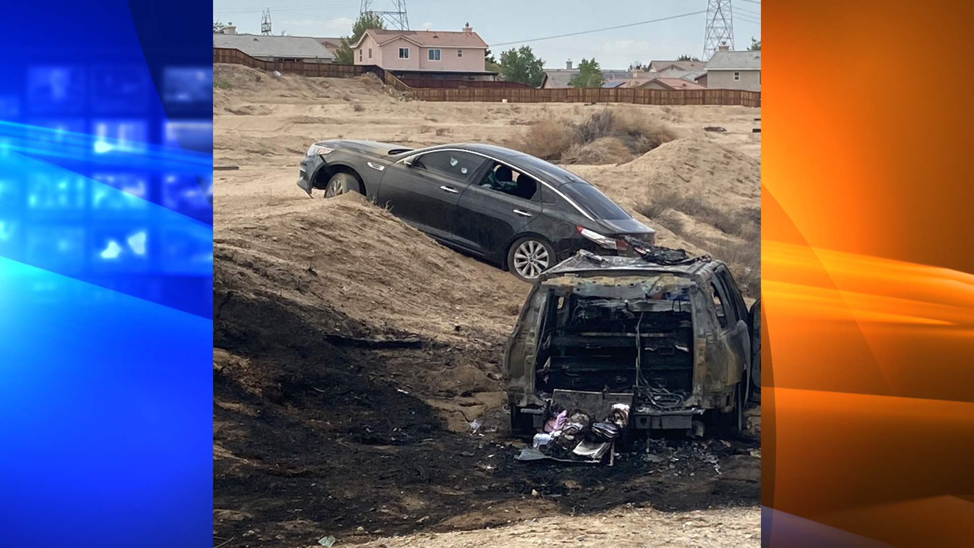 The San Bernardino County Sheriff's Department released this image of a K9 vehicle that caught fire during a pursuit in Victorville on Aug. 18, 2022.